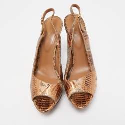 Pre Owned Sergio Rossi Tow Tone Watersnake Peep Toe Platform Slingback Pumps Size 40