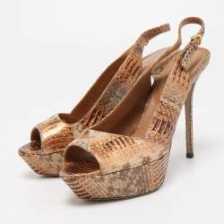 Pre Owned Sergio Rossi Tow Tone Watersnake Peep Toe Platform Slingback Pumps Size 40