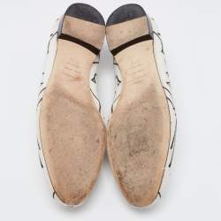 Pre Owned Sergio Rossi White/Black Canvas Embroidered Smoking Slippers Size 39.5