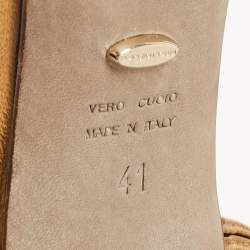 Pre Owned Sergio Rossi Gold/Black Suede and Leather Platform Ankle Strap Sandals Size 41