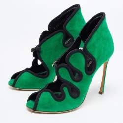 Pre Owned Sergio Rossi Green Suede Cut Out Pumps Size 38.5