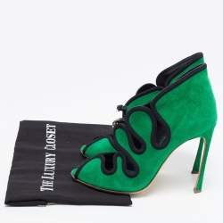 Pre Owned Sergio Rossi Green Suede Cut Out Pumps Size 38.5