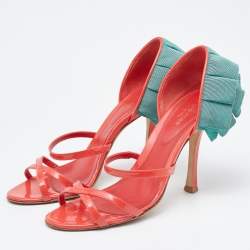 Pre Owned Sergio Rossi Coral/Green Patent Leather Strappy Sandals Size 39