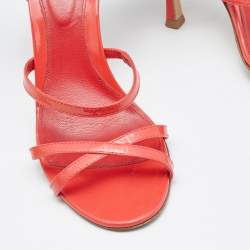 Pre Owned Sergio Rossi Coral/Green Patent Leather Strappy Sandals Size 39