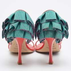 Pre Owned Sergio Rossi Coral/Green Patent Leather Strappy Sandals Size 39