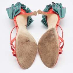 Pre Owned Sergio Rossi Coral/Green Patent Leather Strappy Sandals Size 39