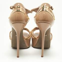 Sergio Rossi Beige Patent Leather Strappy Platform Sandals Size 40