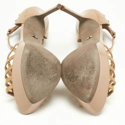 Sergio Rossi Beige Patent Leather Strappy Platform Sandals Size 40