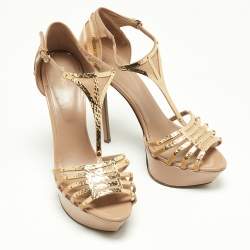 Sergio Rossi Beige Patent Leather Strappy Platform Sandals Size 40