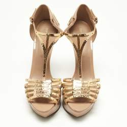 Sergio Rossi Beige Patent Leather Strappy Platform Sandals Size 40