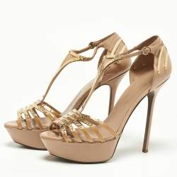 Sergio Rossi Beige Patent Leather Strappy Platform Sandals Size 40