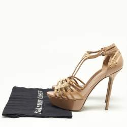 Sergio Rossi Beige Patent Leather Strappy Platform Sandals Size 40