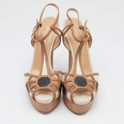 Pre Owned Sergio Rossi Tricolor Suede and Leather T-Strap Platform Sandals Size 36.5
