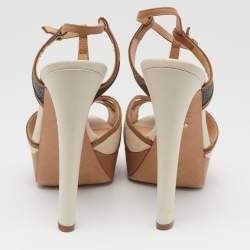 Pre Owned Sergio Rossi Tricolor Suede and Leather T-Strap Platform Sandals Size 36.5