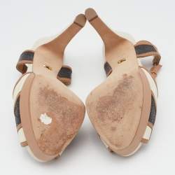 Pre Owned Sergio Rossi Tricolor Suede and Leather T-Strap Platform Sandals Size 36.5