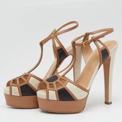 Pre Owned Sergio Rossi Tricolor Suede and Leather T-Strap Platform Sandals Size 36.5