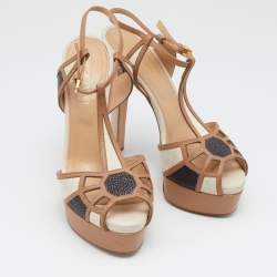 Pre Owned Sergio Rossi Tricolor Suede and Leather T-Strap Platform Sandals Size 36.5