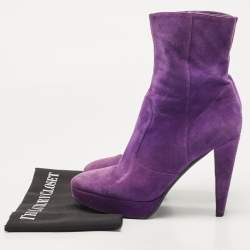 Pre Owned Sergio Rossi Purple Suede Ankle Boots Size 39.5