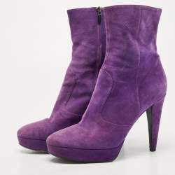 Pre Owned Sergio Rossi Purple Suede Ankle Boots Size 39.5