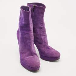 Pre Owned Sergio Rossi Purple Suede Ankle Boots Size 39.5