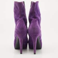 Pre Owned Sergio Rossi Purple Suede Ankle Boots Size 39.5