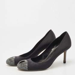 Pre Owned Sergio Rossi Black Satin Crystal Embellished Cap Toe Pumps Size 39