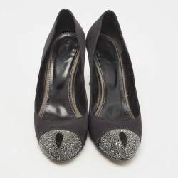 Pre Owned Sergio Rossi Black Satin Crystal Embellished Cap Toe Pumps Size 39