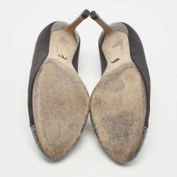 Pre Owned Sergio Rossi Black Satin Crystal Embellished Cap Toe Pumps Size 39