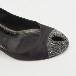 Pre Owned Sergio Rossi Black Satin Crystal Embellished Cap Toe Pumps Size 39