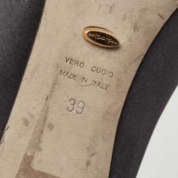 Pre Owned Sergio Rossi Black Satin Crystal Embellished Cap Toe Pumps Size 39