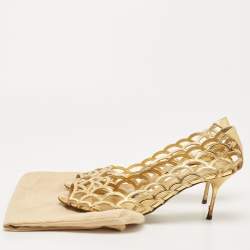 Pre Owned Sergio Rossi Metallic Gold Leather Laser Cut Peep Toe Pumps Size 41.5