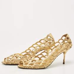 Pre Owned Sergio Rossi Metallic Gold Leather Laser Cut Peep Toe Pumps Size 41.5