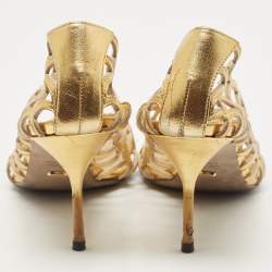 Pre Owned Sergio Rossi Metallic Gold Leather Laser Cut Peep Toe Pumps Size 41.5