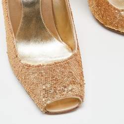 Pre Owned Sergio Rossi Gold Sequin Open Toe Pumps Size 36
