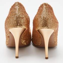 Pre Owned Sergio Rossi Gold Sequin Open Toe Pumps Size 36