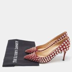Pre Owned Sergio Rossi Burgundy Suede Embellished Pointed Toe Pumps Size 35.5