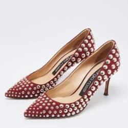 Pre Owned Sergio Rossi Burgundy Suede Embellished Pointed Toe Pumps Size 35.5