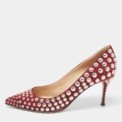 Pre Owned Sergio Rossi Burgundy Suede Embellished Pointed Toe Pumps Size 35.5