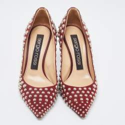Pre Owned Sergio Rossi Burgundy Suede Embellished Pointed Toe Pumps Size 35.5