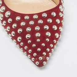 Pre Owned Sergio Rossi Burgundy Suede Embellished Pointed Toe Pumps Size 35.5