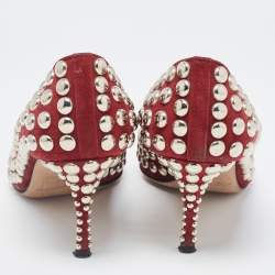 Pre Owned Sergio Rossi Burgundy Suede Embellished Pointed Toe Pumps Size 35.5