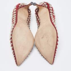 Pre Owned Sergio Rossi Burgundy Suede Embellished Pointed Toe Pumps Size 35.5