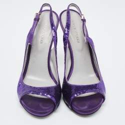 Sergio Rossi Purple Sequin and Satin Slingback Sandals Size 36