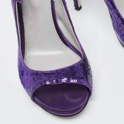 Sergio Rossi Purple Sequin and Satin Slingback Sandals Size 36