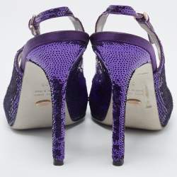 Sergio Rossi Purple Sequin and Satin Slingback Sandals Size 36