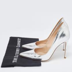 Pre Owned Gianvito Rossi Silver Leather Pointed Toe Pumps Size 40