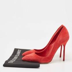 Pre Owned Sergio Rossi Red Suede Pointed Toe Pumps Size 37.5
