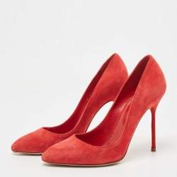 Pre Owned Sergio Rossi Red Suede Pointed Toe Pumps Size 37.5