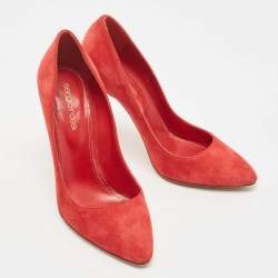 Pre Owned Sergio Rossi Red Suede Pointed Toe Pumps Size 37.5