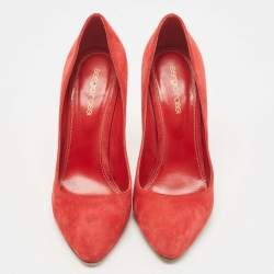 Pre Owned Sergio Rossi Red Suede Pointed Toe Pumps Size 37.5